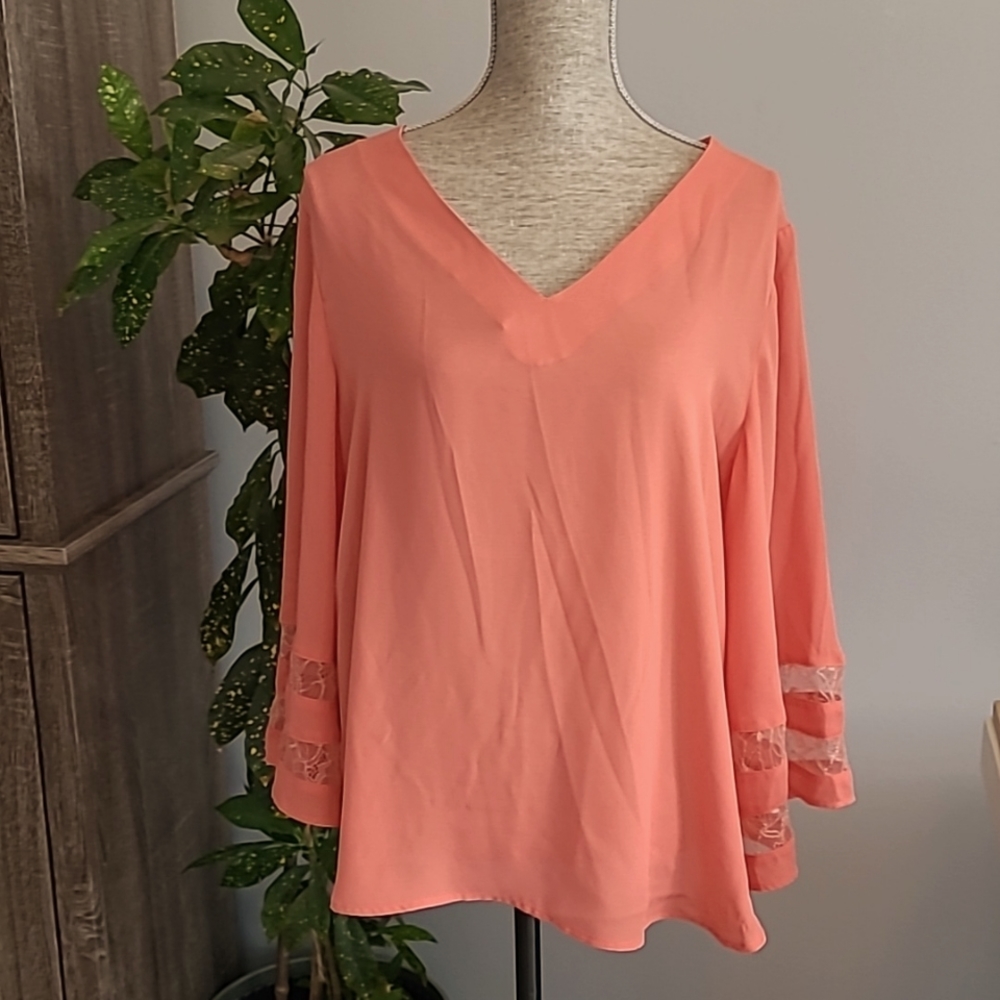 Apt 9 Bell Sleeve V Neck Coral Blouse Size XL